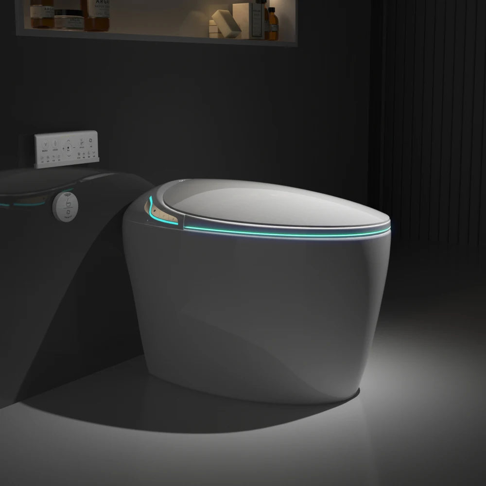 Unique Smart Toilet with Bidet Built In, Intelligent One Piece Toilet For Modern Bathroom, Auto Open/Close Seat, Foot Sensor