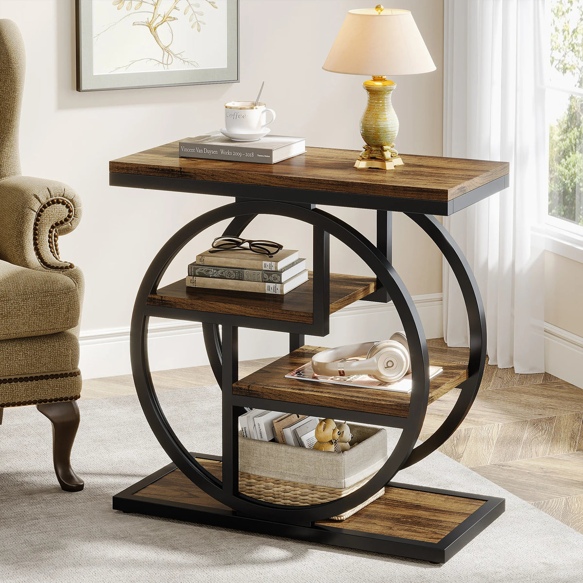 Tribesigns Industrial Narrow End Table With Three Storage Shelves