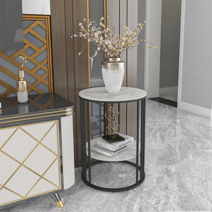 Wisfor Two Tier Sintered Stone End Table with Metal Frame