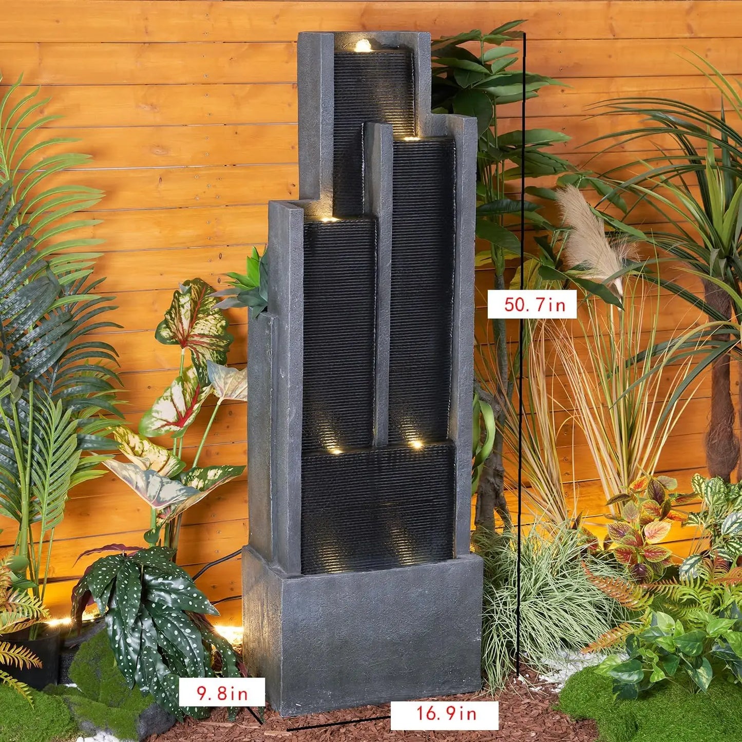 5-Tier Modern Water Fountain, Indoor/Outdoor Resin Water Fountains with Soothing Water Sounds & WarmLED Light