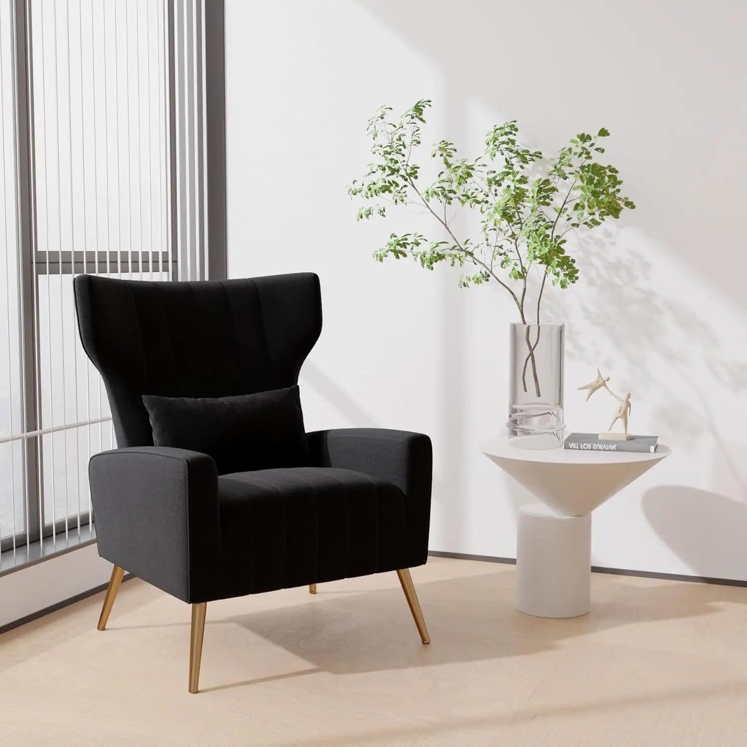 Fabric Upholstered Reading Comfy Mid Century Modern Armchair with Metal Legs and Spring Support, Accent Chair for Living Room