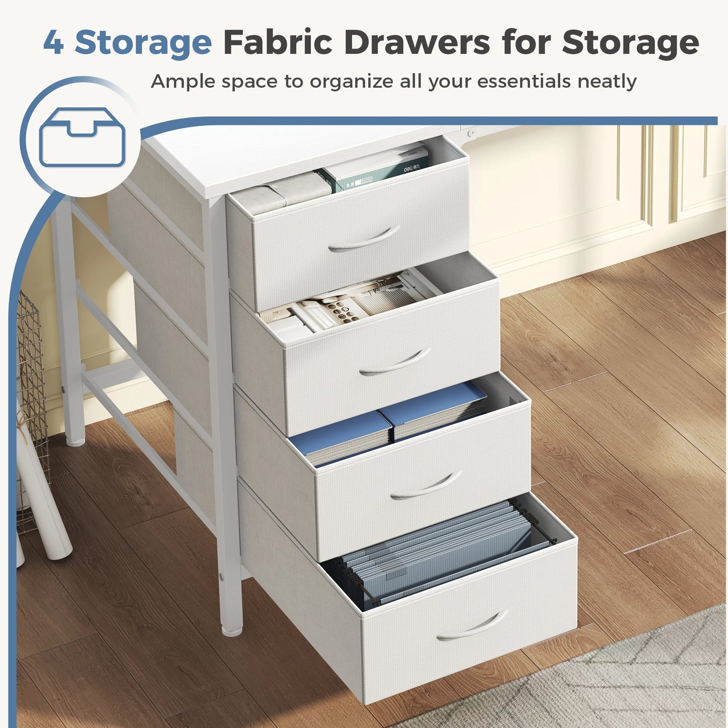 JHK Gaming Computer Desk With Storage Drawers And LED Lights