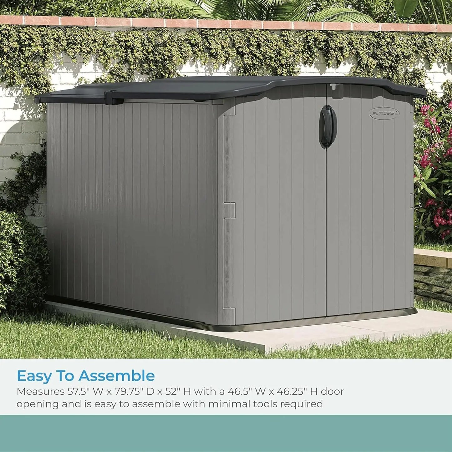 New-Glidetop Horizontal Outdoor Storage Shed with Pad-Lockable Sliding Lid and Doors, All-Weather Shed 57.5" W x 79.75" D x