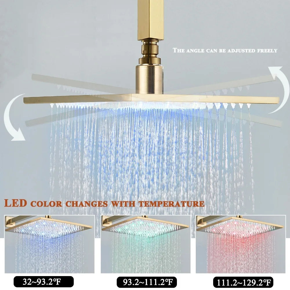 Thermostatic Shower Faucet System Body Jets 12 in LED Rain Head Combo Shower Set