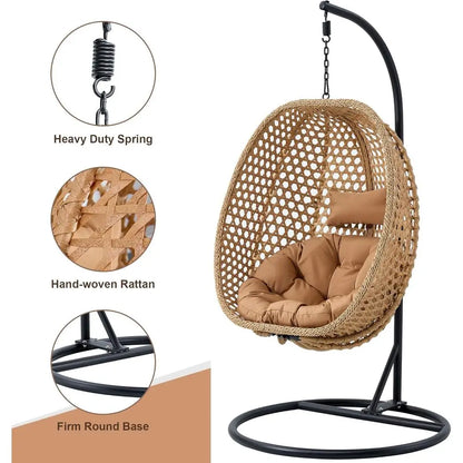 Wicker Hanging Egg Chair With UV Resistant Cushion Metal Stand