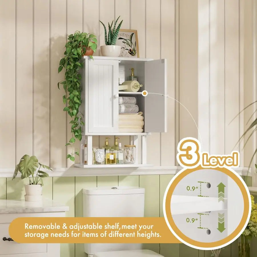 XMSJ Bamboo Bathroom Wall Cabinet Over Toilet With Adjustable Shelves