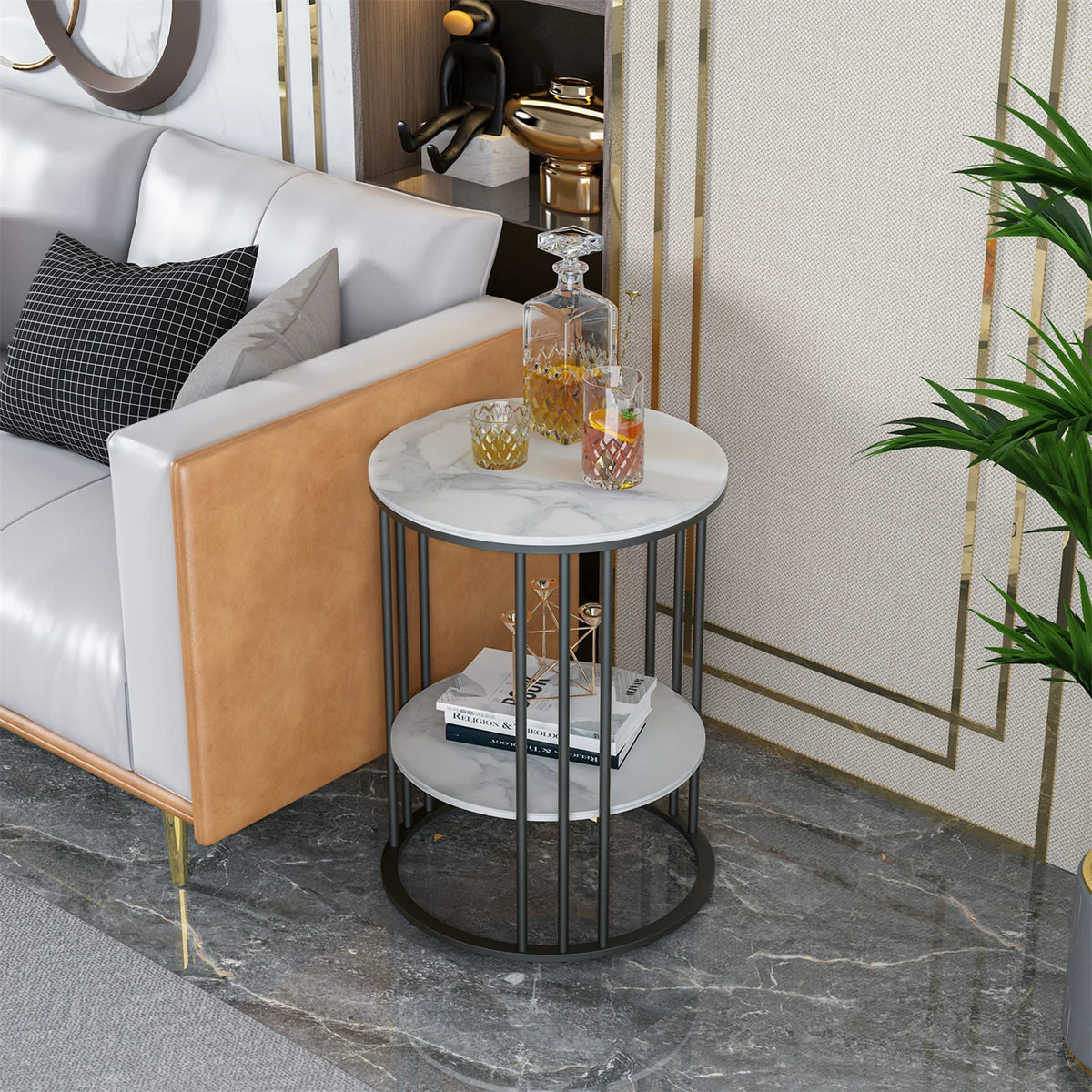 Wisfor Two Tier Sintered Stone End Table with Metal Frame