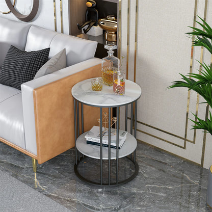 Wisfor Two Tier Sintered Stone End Table with Metal Frame