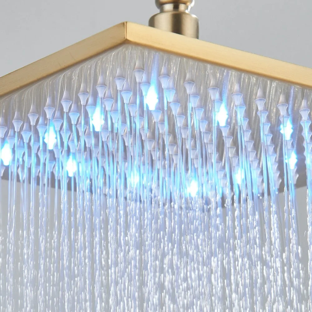 Thermostatic Shower Faucet System Body Jets 12 in LED Rain Head Combo Shower Set