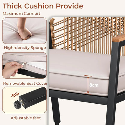 Outdoor Wicker Patio Chairs with Removable Cushions for Garden