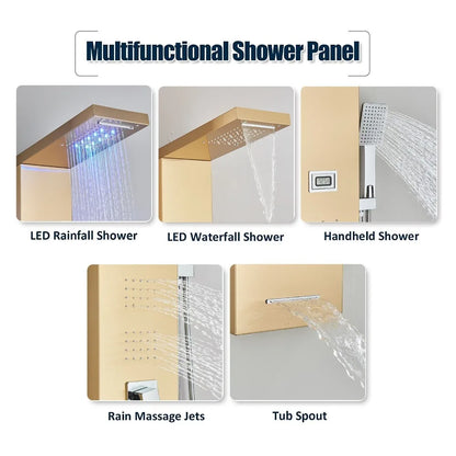 Gold Stainless Steel Shower Panel Tower System Massage Body Jets With Tub Spout