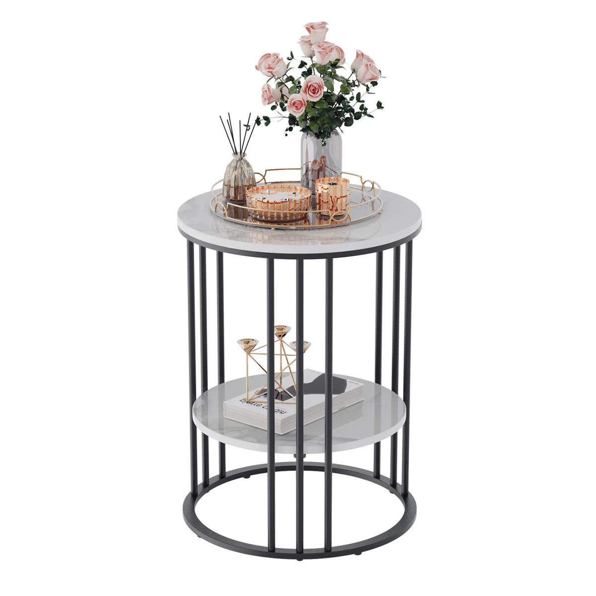 Wisfor Two Tier Sintered Stone End Table with Metal Frame