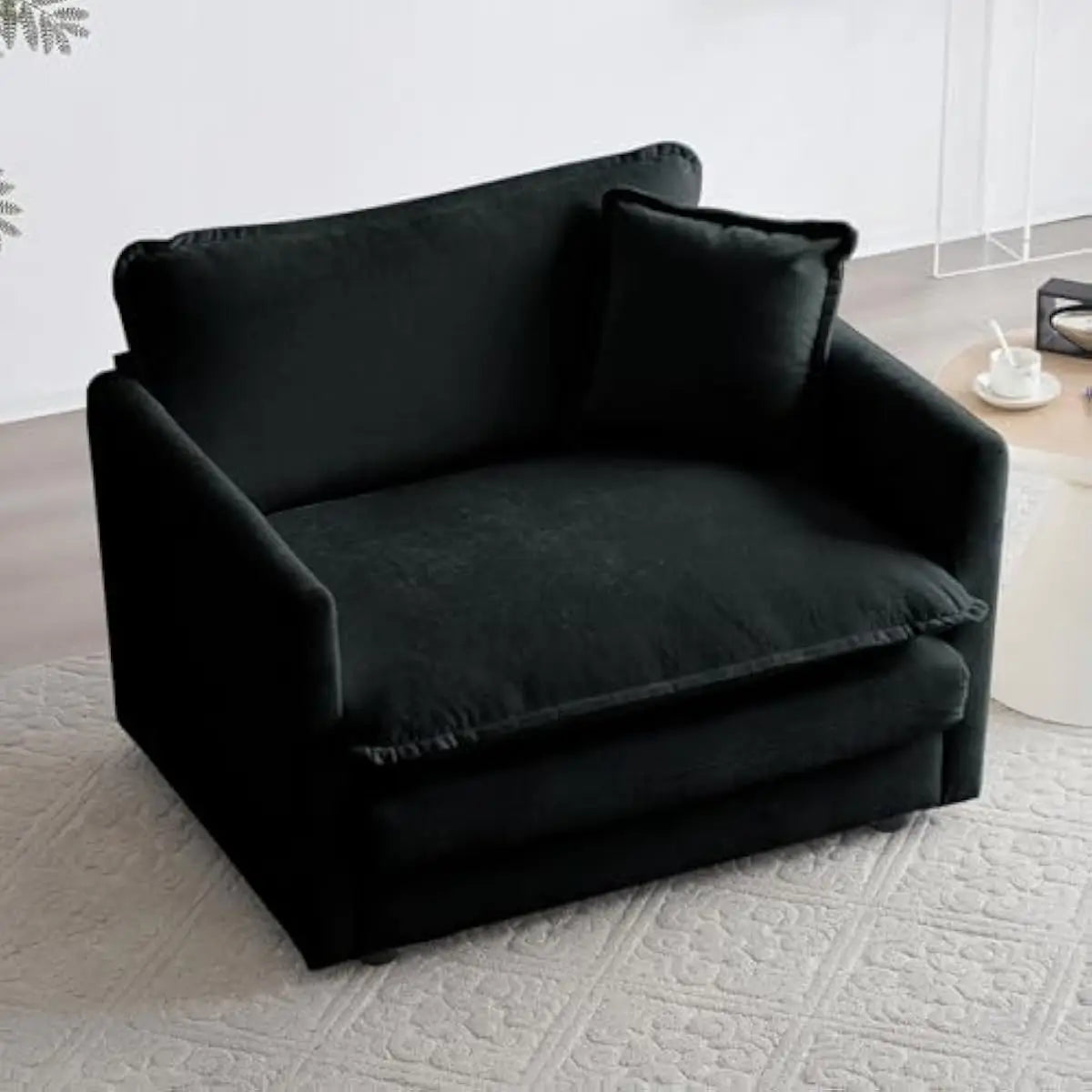 Modern Chenille Armchair With Deep Seat And High Backrest