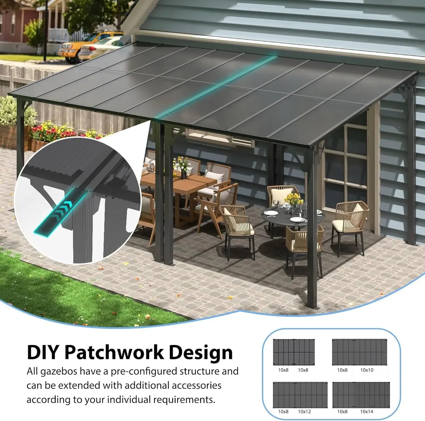 10x8 FT Gazebo Pergola Awnings for Patio with Hardtop Gazebos on Clearance Patio Covers for Shade and Rain