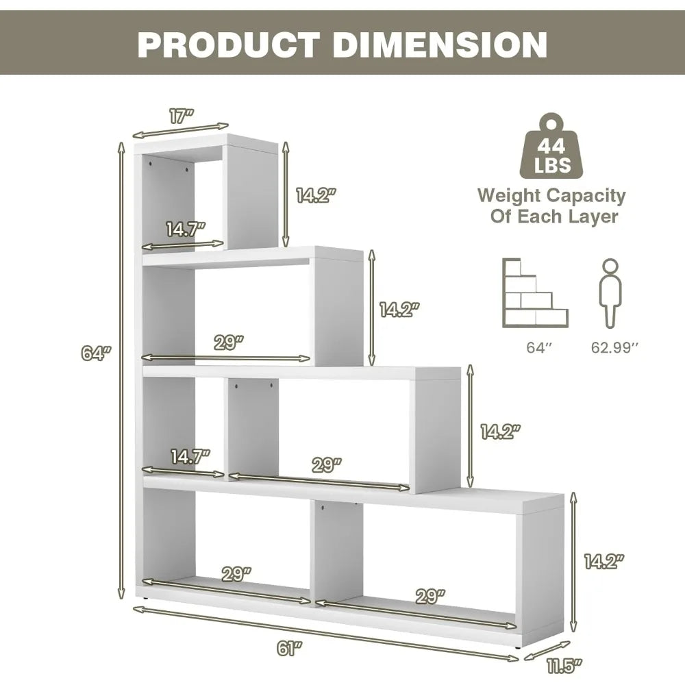 6 Cubes Bookshelf, L Shaped Ladder Corner Open Bookshelf, 4 Tier Stepped Etagere Bookcase, Wooden Geometric Display Shelf, 10 Sh