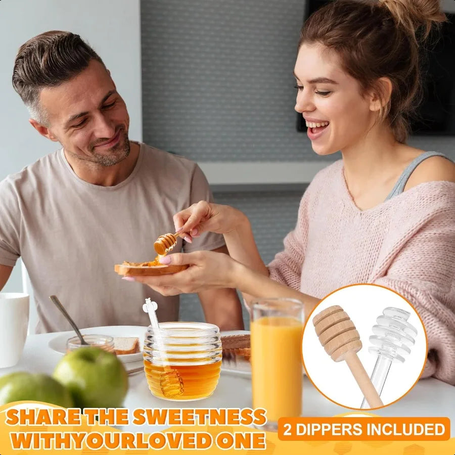 Honey Jar with Dipper and Lid 8 oz Glass Honey Pot Dispenser with 2 Dippers Sticks Set Honey Containers for Kitchen Home Syrup