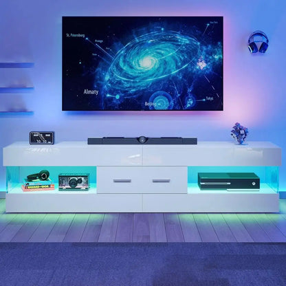 Modern High Gloss LED TV Stand With Stone Edge Storage