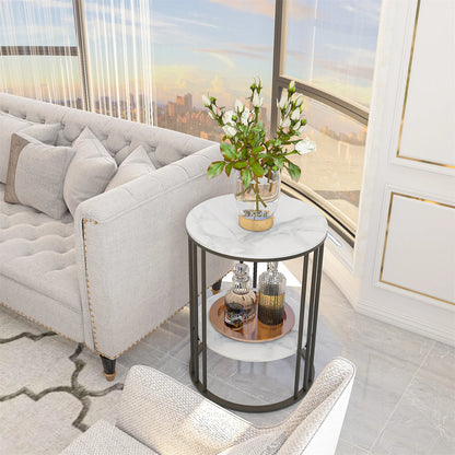 Wisfor Two Tier Sintered Stone End Table with Metal Frame
