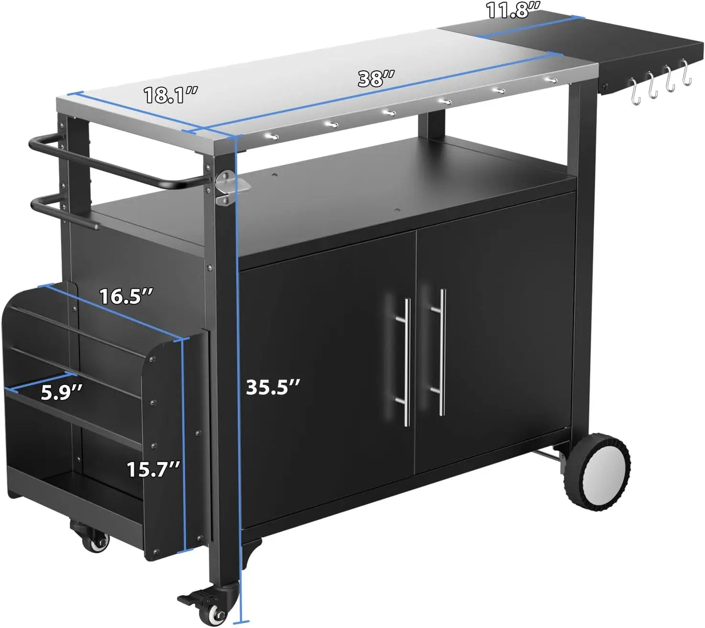 Outdoor Grill Cart with Storage,Patio Kitchen Island with WheelsHooks and Spice Rack,Waterproof Outdoor Grill Table