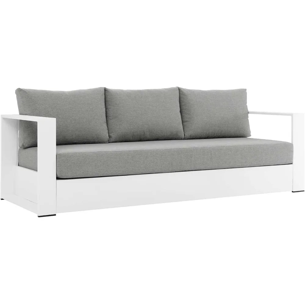 Tahoe Aluminum Outdoor Patio Sofa in White Gray