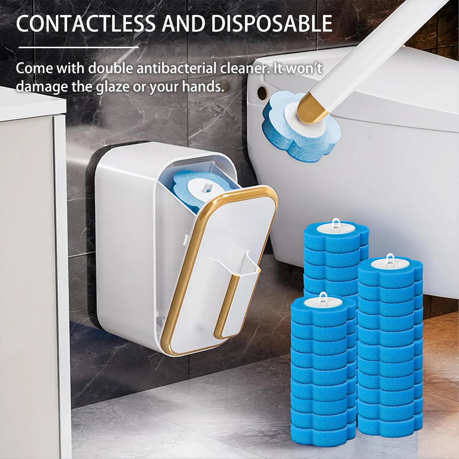 Wall Mounted Toilet Brush with 36 Refill Heads and Holder Disposable Toilet Brush for Floor Drain Bathtub Mirror Sink Glass