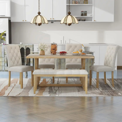 Solid Wood Kitchen Dining Room Table Set with Bench and Chairs for 6 Persons, Dining Table Set with with, Customized