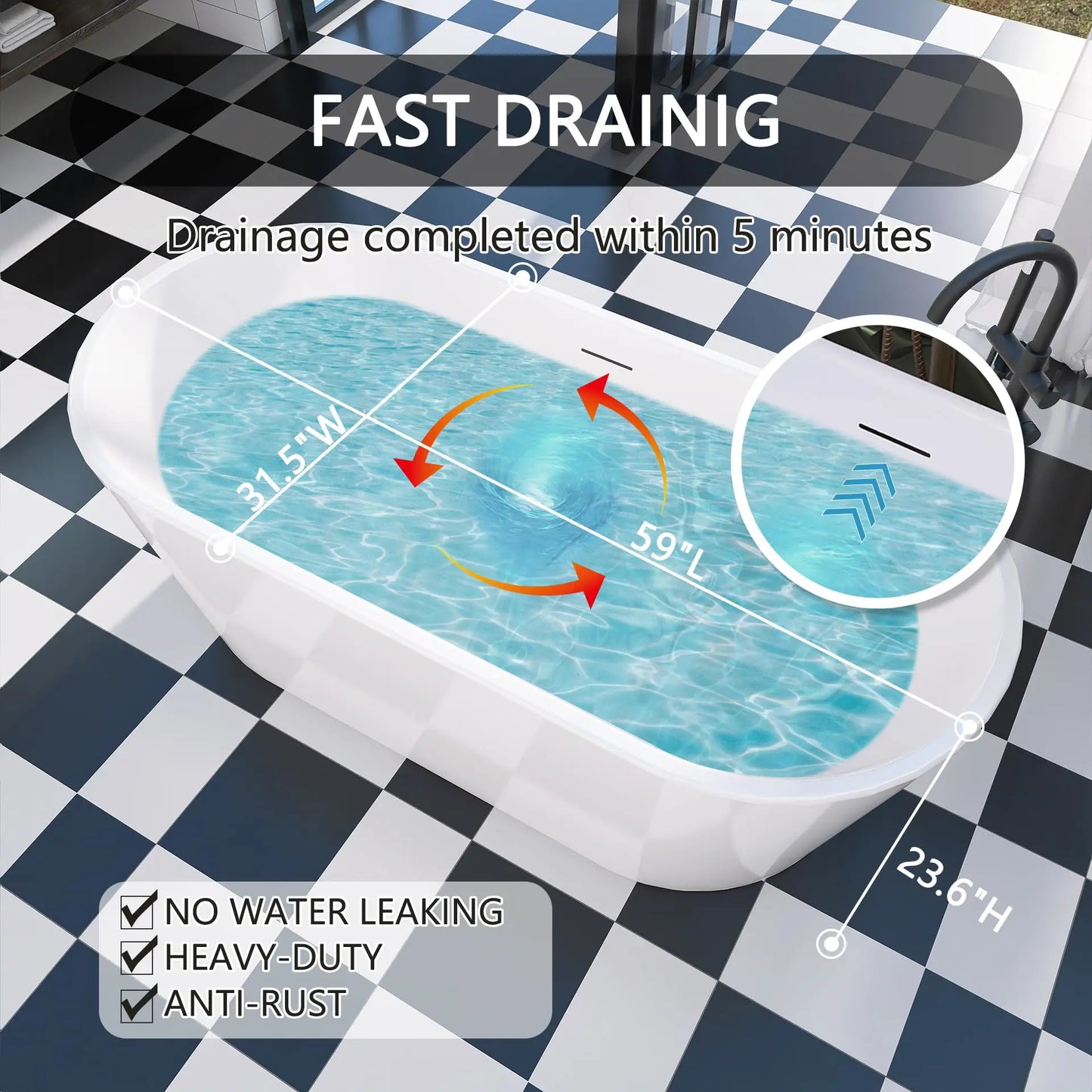 Sh.Kl Freestanding Acrylic Bathtub Soaking Tub for Bathroom