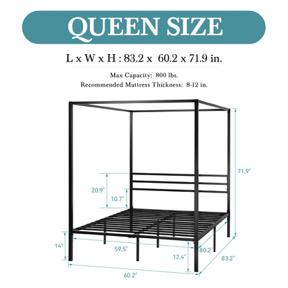 Hoomic Canopy Bed Frame Enhanced 4-Poster Modern Metal
