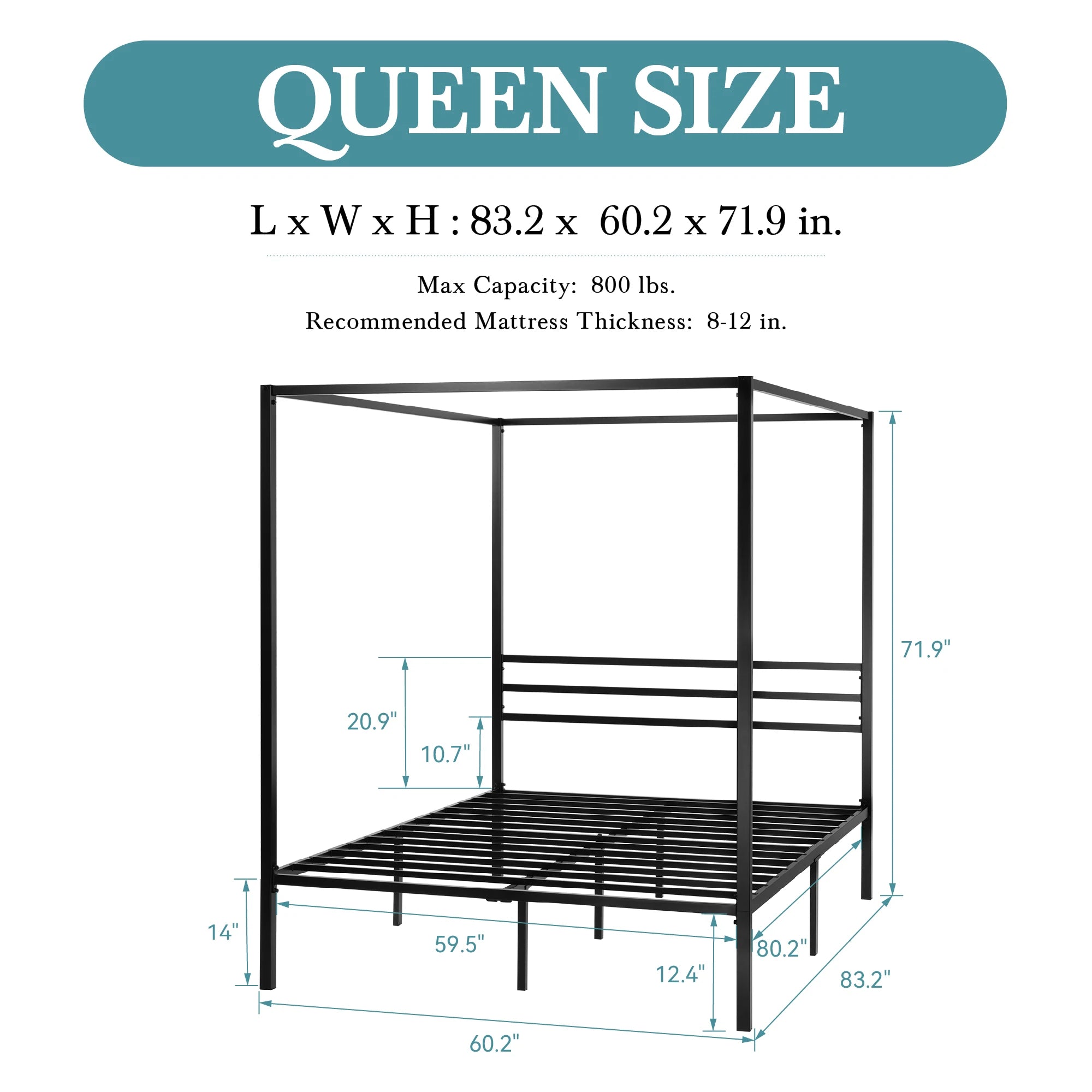 HOOMIC Full/Queen 4-Poster Canopy Bed Frame Modern Protective Full Surround Structure, Strong Support, No Box Spring Needed