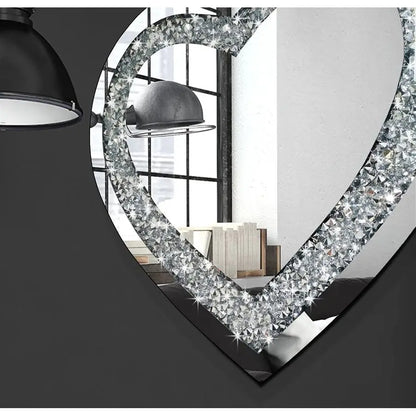 Crystal Crush Diamond Heart Shaped Silver Mirror for Wall Decoration 20x20x1 inch Wall Hang Frameless Mirror Acrylic Diamond Dec
