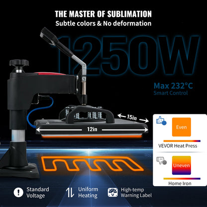 SucceBuy Heat Press 5in1 Heat Press Machine 12x15in Clamshell Sublimation Transfer Printer Digital Precise Temperature Control