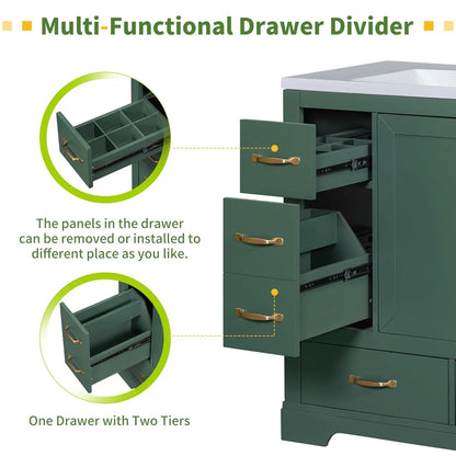 36in Bathroom Vanity Cabinet with Sink,6 Drawers Adjustable Shelf Soft-Close Door,Home Hotel,Customized