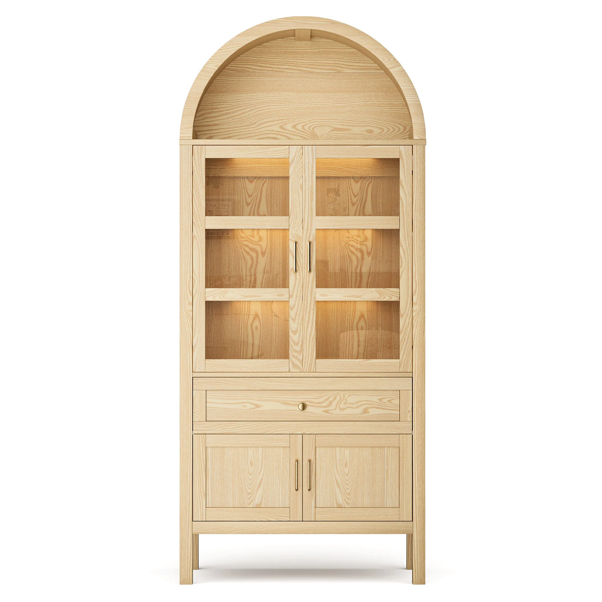 Cottinch Arched Wood Cabinet With Adjustable Shelves and LED Lighting