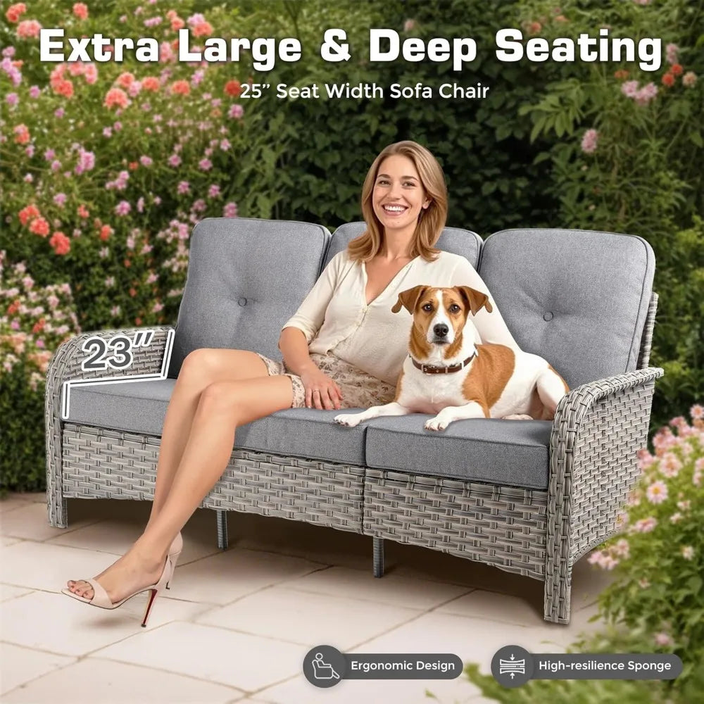 4-Piece Outdoor Patio Furniture Set,All Weather Wicker Rattan Patio Seating Sofa and Chair Set with Glowing Coffee Table,Outdoor