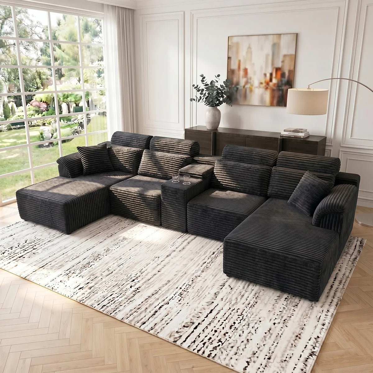 YQzyphyna Modular Cloud U-Shaped Sectional Sofa With Cup Holders