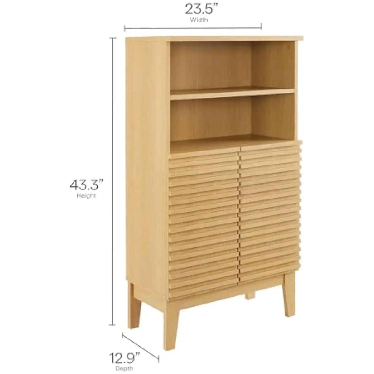 Render Oak Bathroom Cabinet Set – Freestanding Linen Unit + Wall-Mounted Storage Unit with Slatted Front Panels, Adjustable Inte