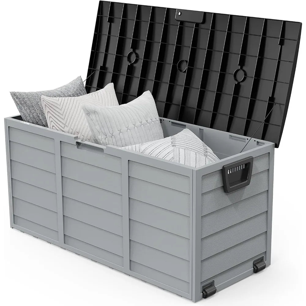 75 Gallon Outdoor Storage Box, Lockable Plastic Storage Containers with Lid, Patio Deck Box Furniture for Garden,