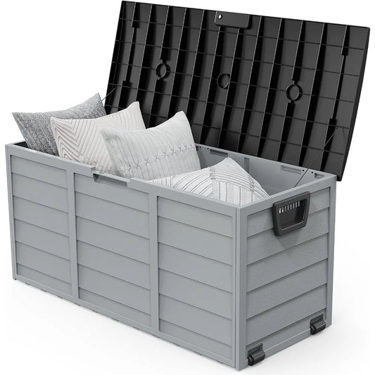 75 Gallon Outdoor Storage Box, Lockable Plastic Storage Containers with Lid, Patio Deck Box Furniture for Garden,