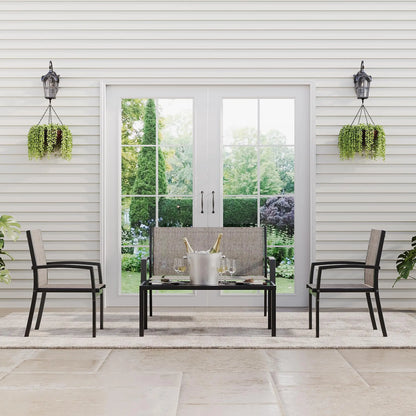 Modern 4 Piece Metal Patio Furniture Set Breathable Mesh Outdoor Loveseat &amp; Chairs With Table For Deck Apartment Porch Backyard