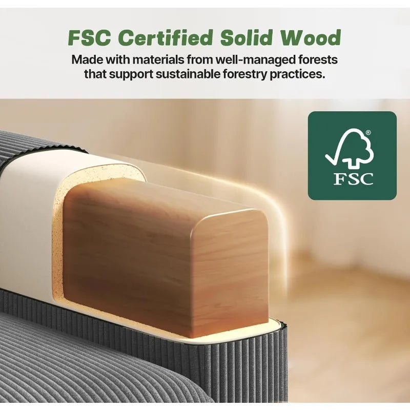 68" Loveseat Sofa with Movable Ottoman, Comfy Corduroy Couch with Spring Cushion, Sofa Couch with Solid Wood, Modern O