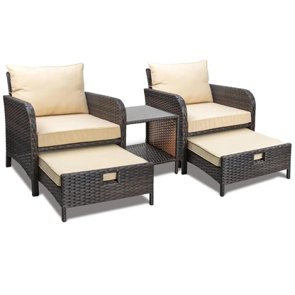 Balcony Furniture 5 Piece Patio Conversation Set, PE Wicker Rattan Outdoor Lounge Chairs with Soft Cushions 2, Customized