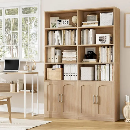 Bestseller6-Tier Double Wide Bookshelf with Doors, 73" Tall Storage Cabinet for Home Office &amp; Living Room