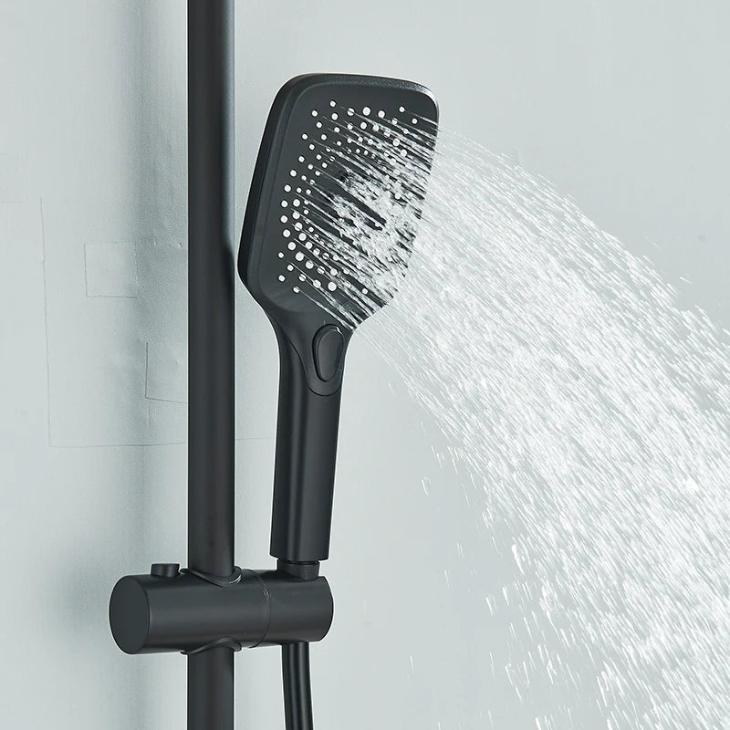 Black Piano Style Shower Set Intelligent Brass Bathroom Faucets Hot Cold Waterfall Tap Rainfall Shower System