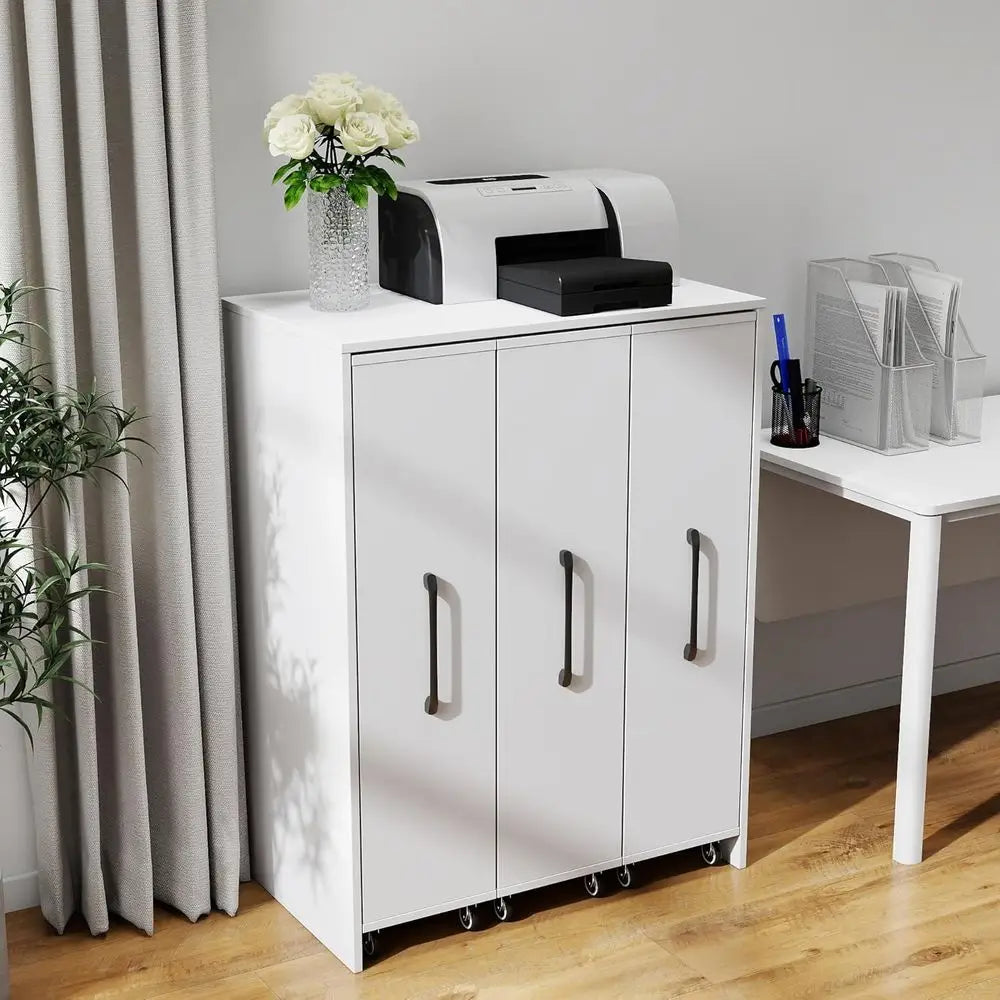 3-Tier Pull-Out Door Bookshelf, Mobile Storage Cabinet for Home Office, Living Room, and Bedroom