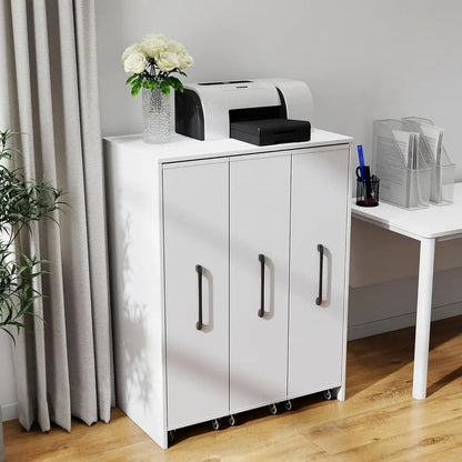 3-Tier Pull-Out Door Bookshelf, Mobile Storage Cabinet for Home Office, Living Room, and Bedroom