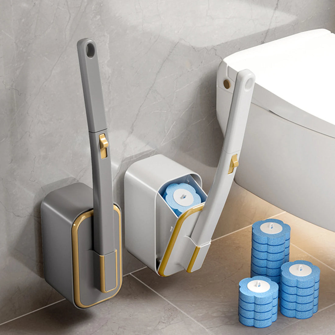 Wall Mounted Toilet Brush with 36 Refill Heads and Holder Disposable Toilet Brush for Floor Drain Bathtub Mirror Sink Glass