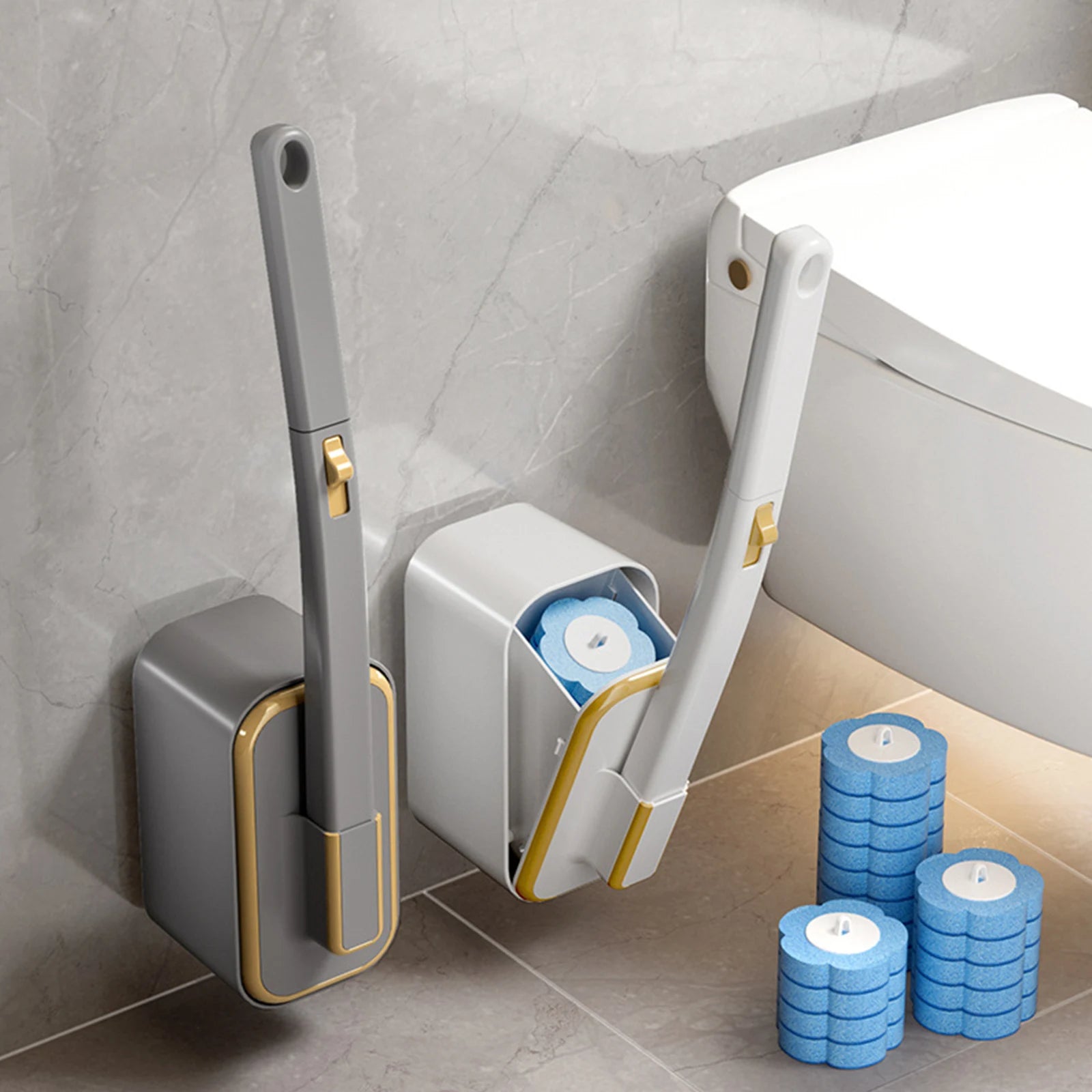 Wall Mounted Toilet Brush with 36 Refill Heads and Holder Disposable Toilet Brush for Floor Drain Bathtub Mirror Sink Glass