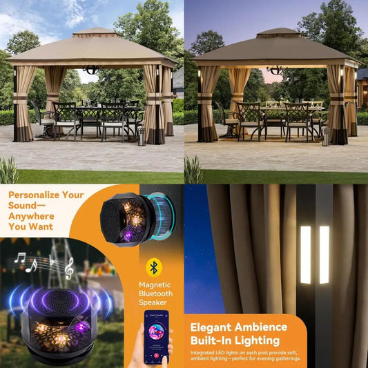 Elevated Outdoor Gazebo With LED Lighting And Bluetooth Audio