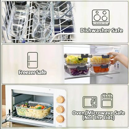 10-Pack Glass Meal Prep Containers with Lids, Airtight Food Storage for Microwave, Oven, Freezer &amp; Dishwasher