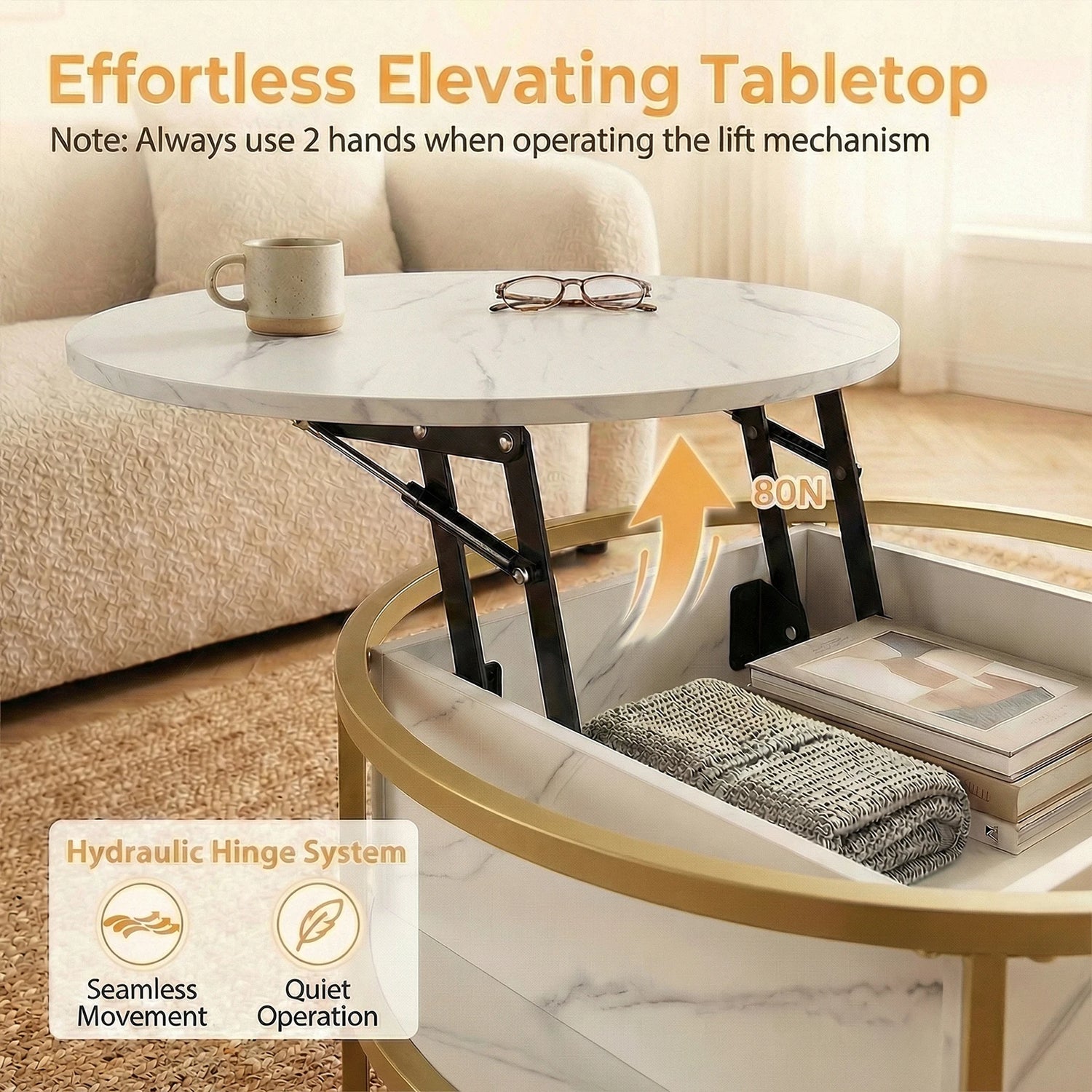 31. 5” Lift Top Coffee Table w/ Hidden Compartment &amp; Side Shelves for Living Room